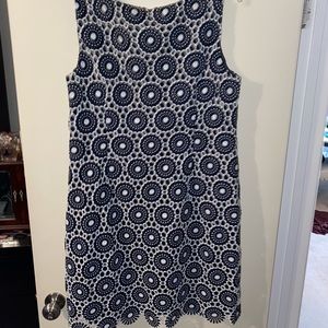 Talbots Sleeveless Navy & White Lace Cocktail Dress (16)